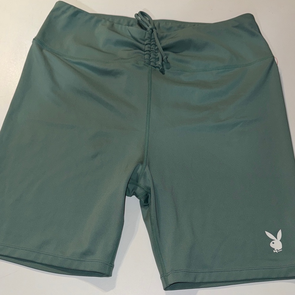 Misguided Playboy Women’s Green High-Waist Biker Shorts‎